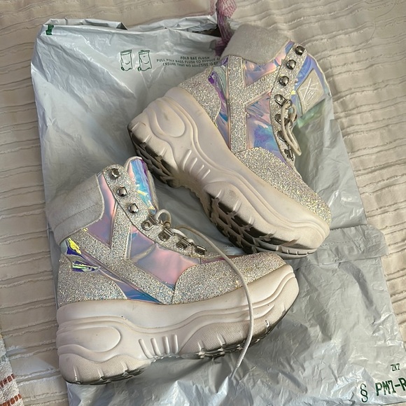 Dolls Kill Shoes - Dolls Kill Holographic Glitter Platform Sneakers